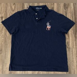 Men’s Polo Ralph Lauren Big Pony USA Flag Red/White/Blue Slim Fit Polo Shirt- XL
